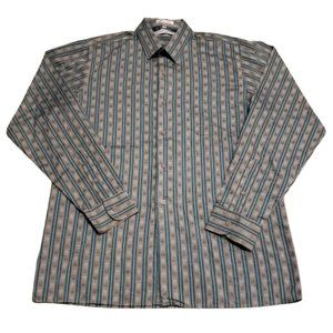 Blueprint Button Up Shirt Gray / Blue | Men's Medium M Vintage 90s Taiwan Retro